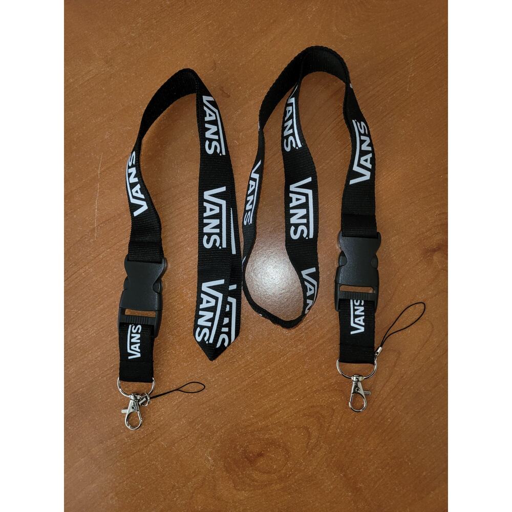 (X2) Best Famous Clothing Brand Vans Black One Size Lanyard with Metal Clip
